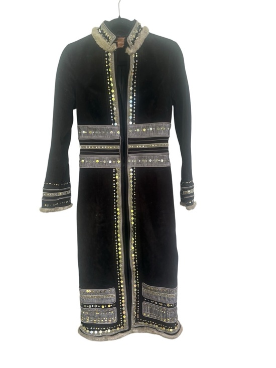 Arden B Jackets & Blazers - Vintage 90s ARDEN B Black Suede Leather Silver Embellished Maxi Coat Jacket.XS